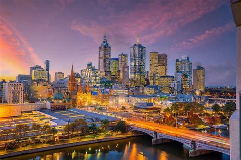 Premium Photo | Melbourne city skyline at twilight in Australia