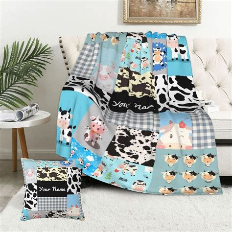 Amazon.com: Personalized Cow Print Baby Blanket with Name,Custom Cow Blankets, Cartoon Cute Cow ...