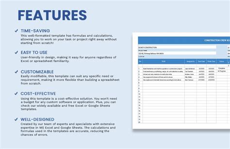 Construction Crew Scheduling in Excel, Google Sheets - Download ...