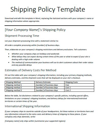 FREE 10+ Shipping Policy Samples in PDF