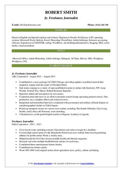 Freelance Journalist Resume Samples | QwikResume