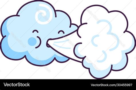 Cute cloud blowing wind cartoon character Vector Image