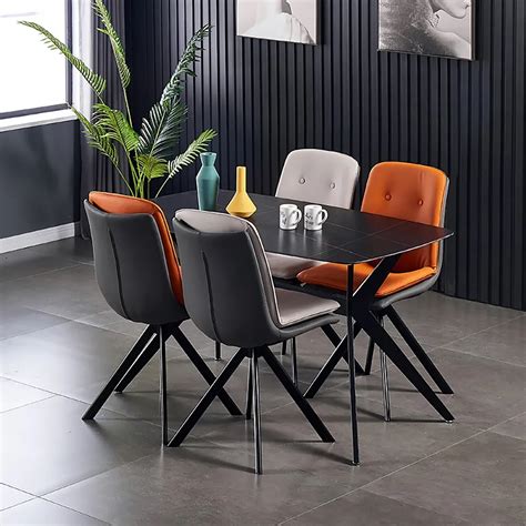 Modern Upholstered Orange Dining Chair PU Leather Side Chairs