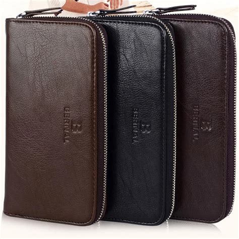 Business fashion Men Wallet leather Long zipper Wallets Brand Casual Mens Clutch Black Brown ...