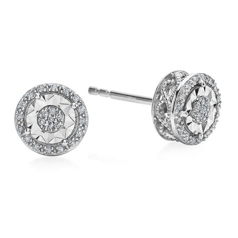 Diamond Miracle Framed Cluster Stud Earrings, 1/10 Cttw, Sterling Silver | Diamond Earrings ...