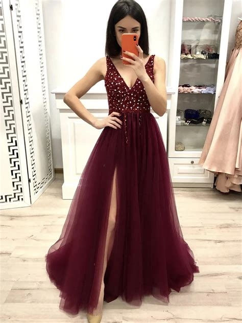 Attire prom dresses burgundy bridal party dress, cocktail dress | Burgundy Prom Dresses | A Line ...