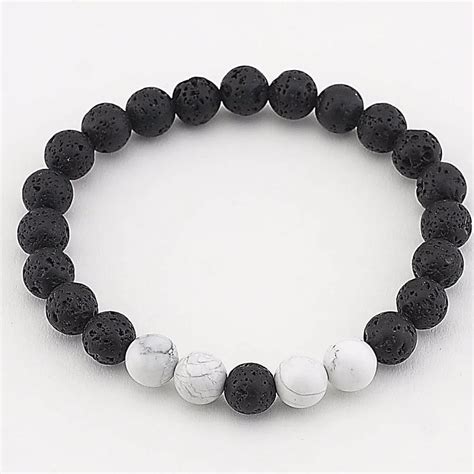 8mm Lava Stone Bead Bracelet White Howlite Stretch Bracelet Yoga Bracelets Men's And Women's ...