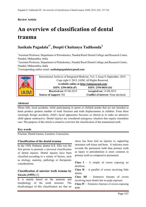 An Overview of Classification of Dental Trauma - DocsLib