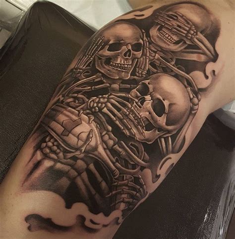 Unique Tattoo Design: Skeletons Embodying "See No Evil, Hear No Evil, Speak No Evil"