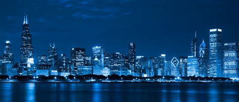 Chicago Skyline At Night Free Stock Photo - Public Domain Pictures
