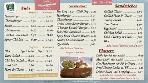 Menu - Thunderhead Bowl & Grill