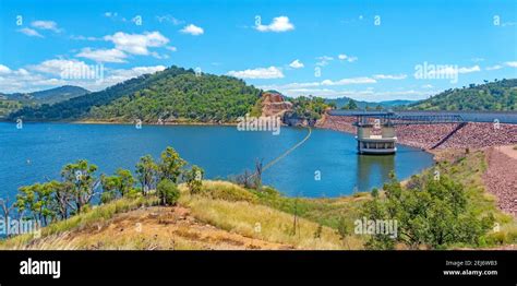 Chaffey Dam Wall and Morning Glory Spillway Stock Photo - Alamy