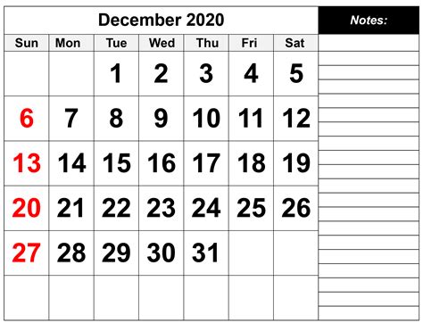 Printable December 2020 Calendar Template - Download Now