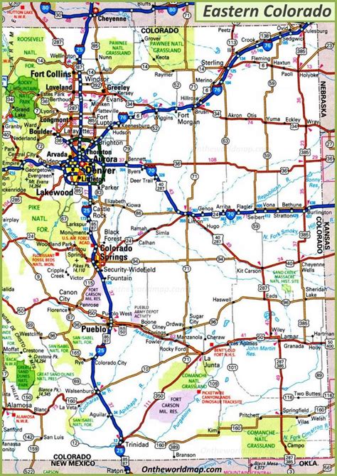 Map of Eastern Colorado - Ontheworldmap.com