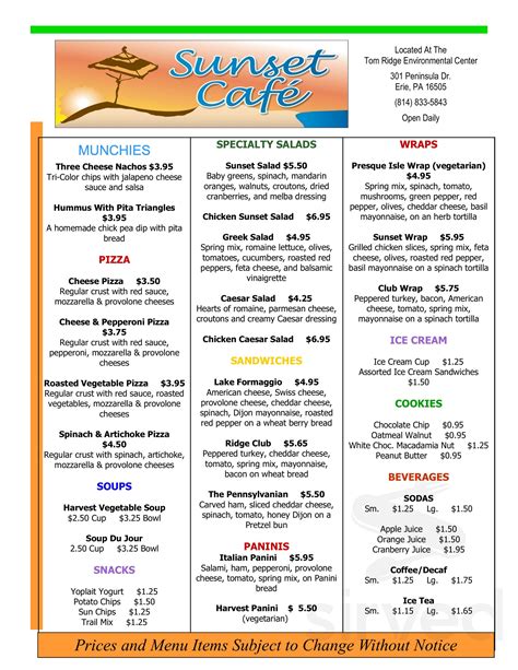 Menu for Sunset Cafe in Erie, PA | Sirved