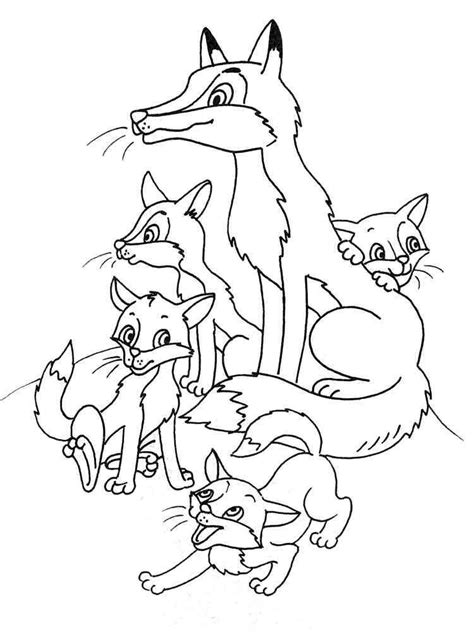 Fox with cubs coloring page