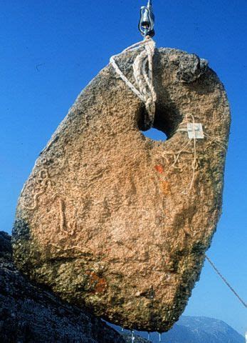 A large stone anchor weighing approx. 220 kg. One of 24 recovered from the wreck. All but two of ...