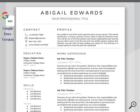 Google Docs RESUME TEMPLATE. CV Template Free. Professional | Etsy