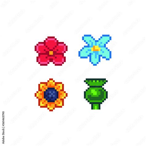 Flowers pixel art icons set. Element for the design of the greeting card International Women's ...