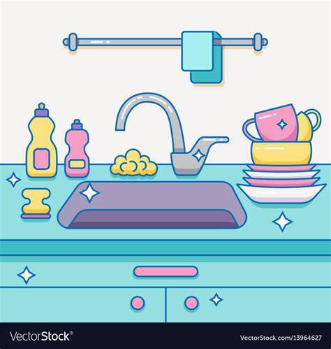 Kitchen sink with kitchenware Royalty Free Vector Image