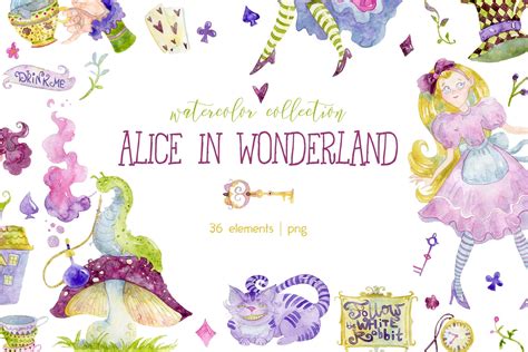 Alice in Wonderland. Watercolor set | Object Illustrations ~ Creative ...