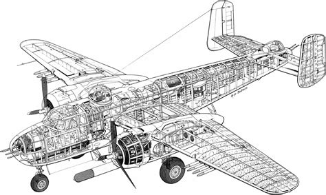 North American B-25 Mitchell Cutaway Drawing in High quality