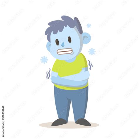 Shivering boy feeling cold, freezing temperature, cold weather. Cartoon character design ...