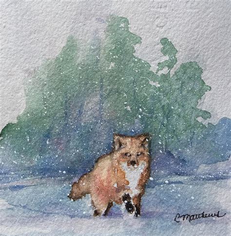 Fox in snow Painting by Rebecca Matthews | Fine Art America