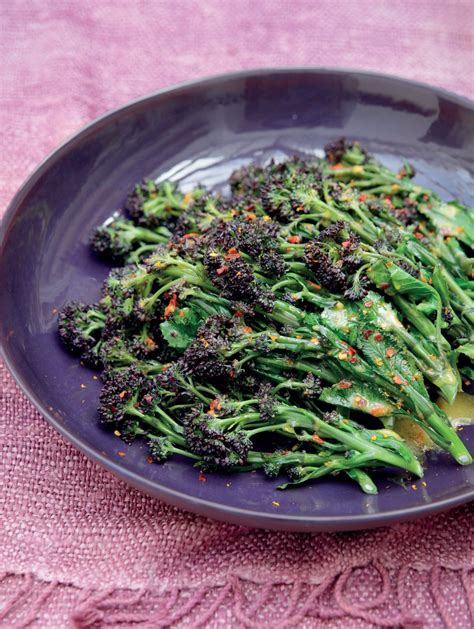 Purple Sprouting Broccoli with Clementine and Chilli - The Happy Foodie