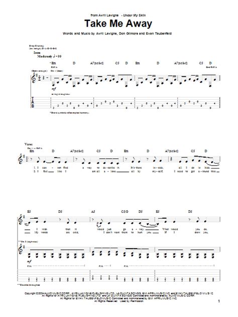 Take Me Away Sheet Music | Avril Lavigne | Guitar Tab