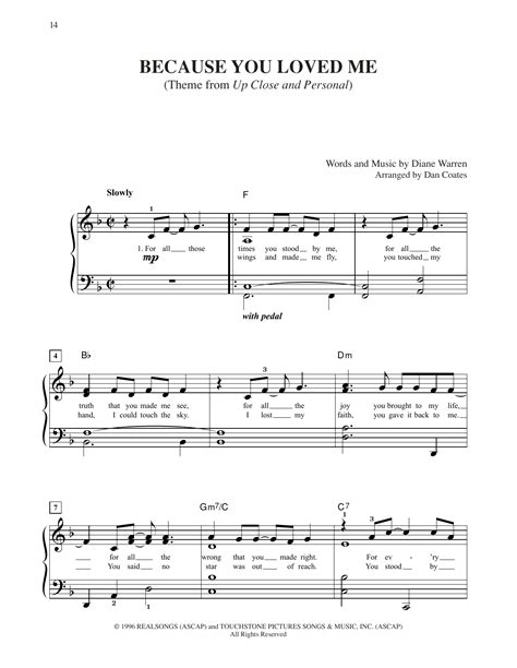 Because You Loved Me by Celine Dion Sheet Music for Easy Piano at Sheet ...