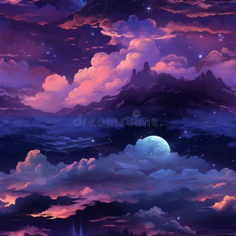 A Purple Sky with Clouds and Moon in the Background Stock Image - Image ...