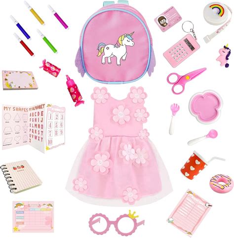 24 Pcs American Doll Accessories for 18 Inch Doll School Set with Girl Doll Clothes and ...