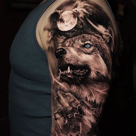 a man with a wolf tattoo on his arm