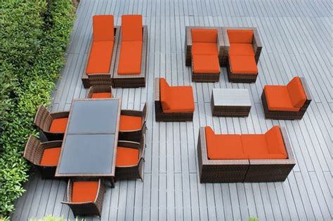 OHANA OUTDOOR PATIO WICKER SOFA, DINING AND CHAISE LOUNGE 18 PC SET