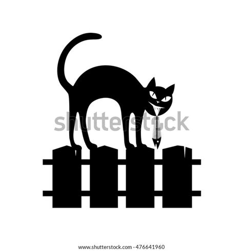 Black Silhouette Sitting Cat On Fence Stock Vector (Royalty Free) 476641960 | Shutterstock