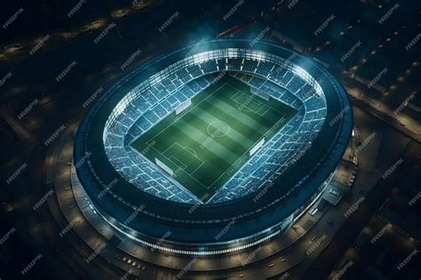 Premium AI Image | Aerial view of soccer stadium or football field in night time