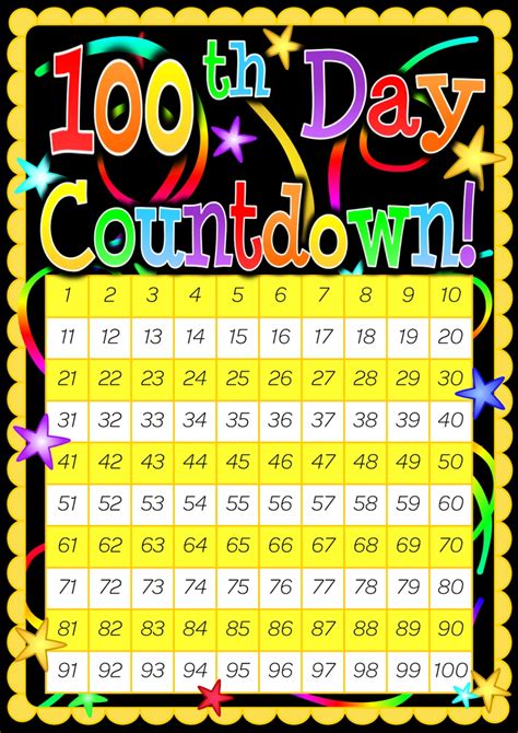 100 Days Countdown Calendar Chart | Free Letter Templates