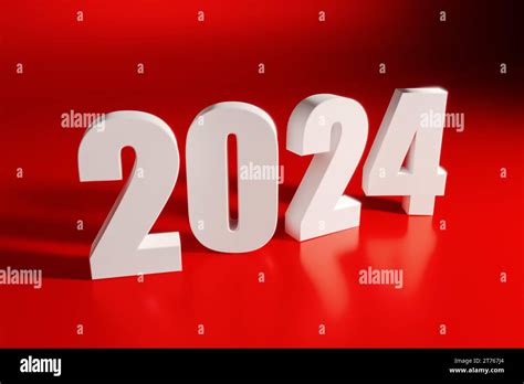 3D Render in White of 2024 Numbers on Red Background Stock Photo - Alamy