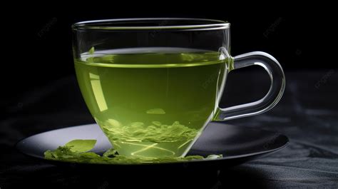 Cup Of Green Tea Drank Sitting On A Black Background, Green Tea Picture ...