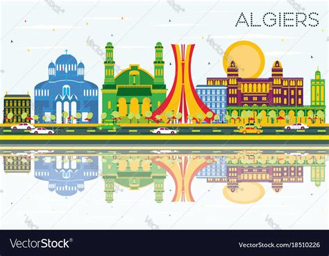 Algiers skyline with color buildings blue sky and Vector Image