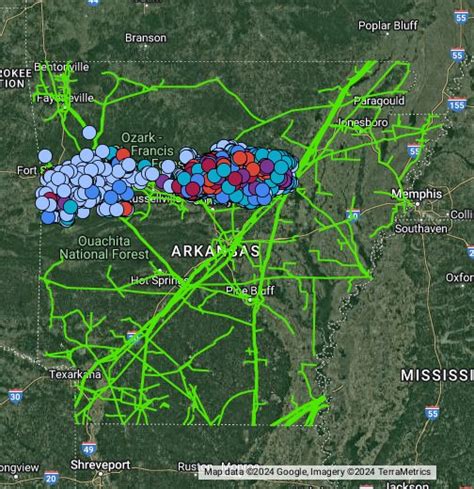 Arkansas Natural Gas Wells & Pipelines (Data from Arkansas Oil & Gas ...