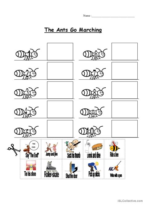 The Ants Go Marching nursery rhyme a…: English ESL worksheets pdf & doc