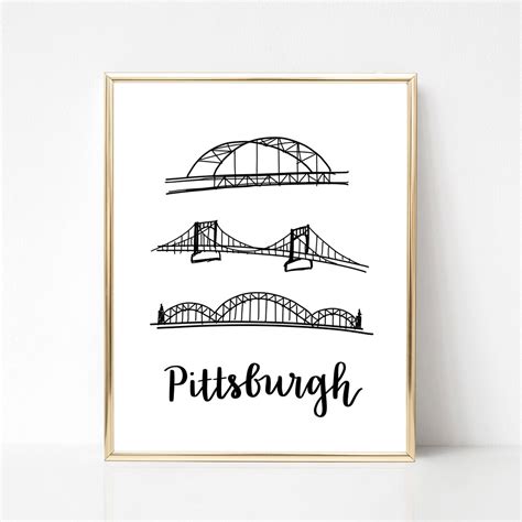 Pittsburgh Calligraphy & Bridges Sketch Digital File, Printable ...