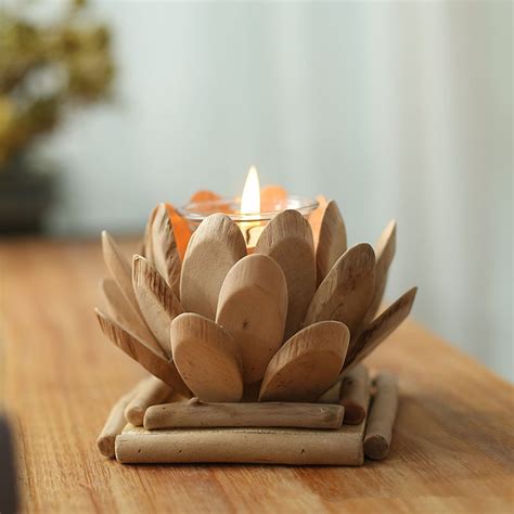 wood tea light holder lotus | Interior Design Ideas