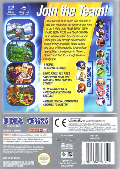 Sonic Heroes (2003) box cover art - MobyGames