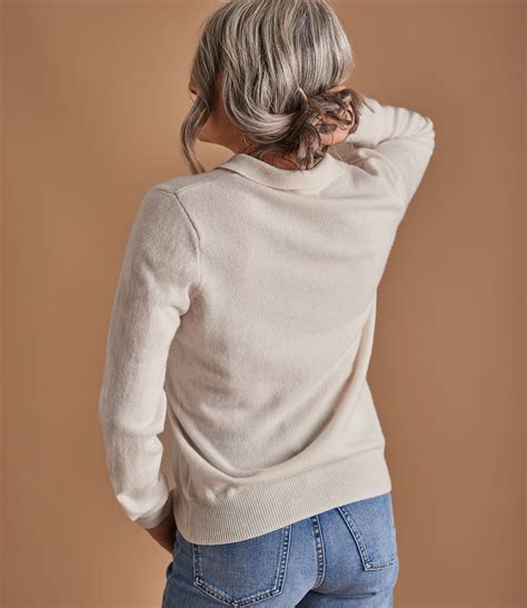 Cream | Cashmere & Merino Knitted Polo Shirt | WoolOvers US