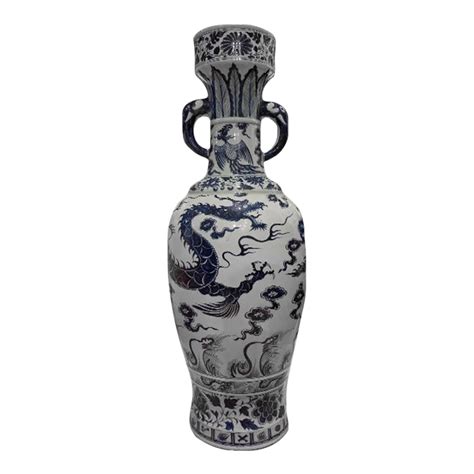 1980s' Blue & White Dragon Pattern Floor Vase | Chairish