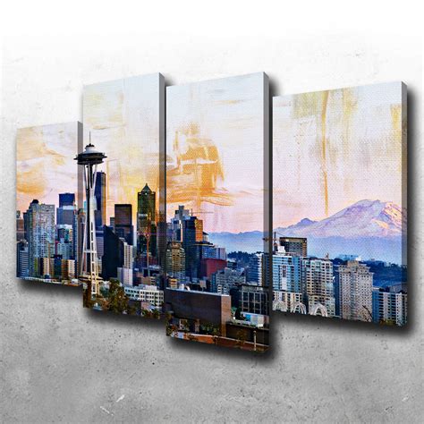 Abstract Seattle Skyline Canvas Set – Legendary Wall Art