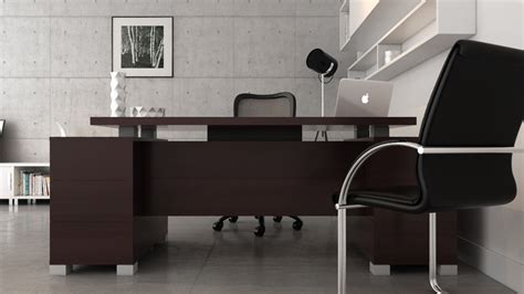 Ford Executive Modern Desk with Filing Cabinets - Dark Wood Finish ...